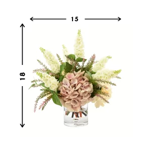 Assorted Hydrangea Bush with Cedar and Lilac in a Glass Vase