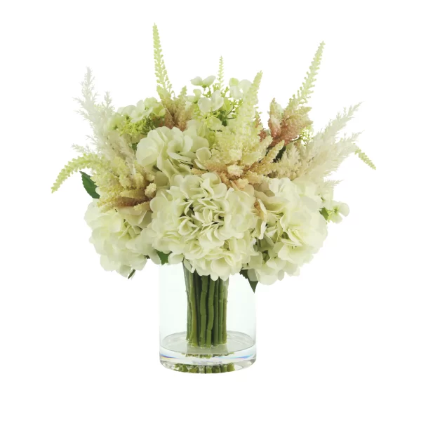 Assorted Hydrangea with Pampas in a Glass Vase
