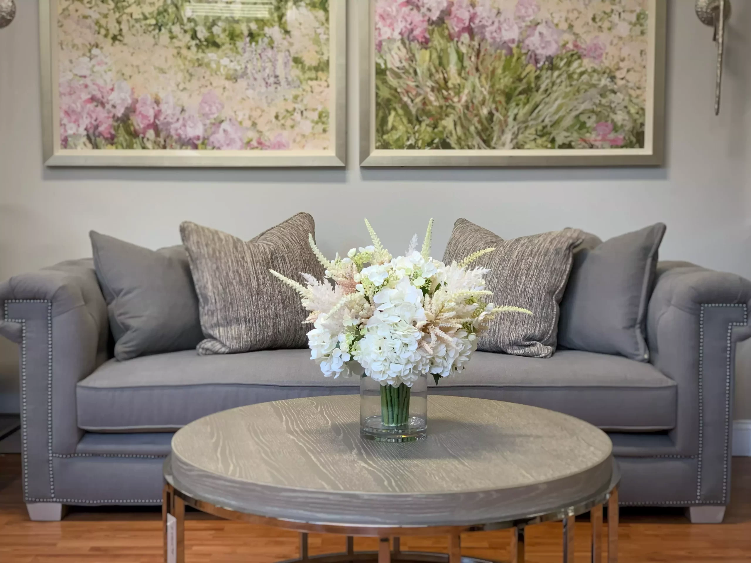 Assorted Hydrangea with Pampas in a Glass Vase