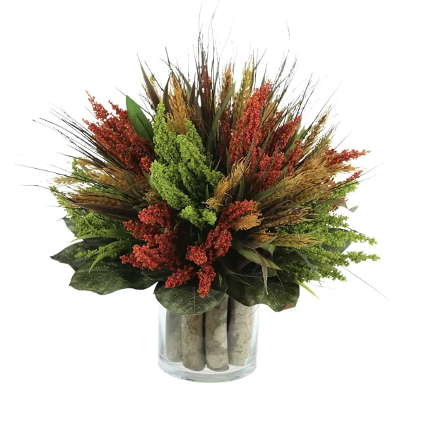 Heather, Wheat and Birch in a Glass Vase