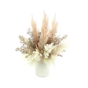 Pampas and Eucalyptus Arranged in a Ceramic Vase