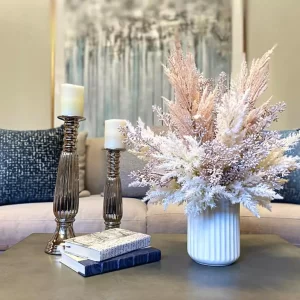 Pampas and Eucalyptus Arranged in a Ceramic Vase