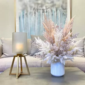 Pampas and Eucalyptus Arranged in a Ceramic Vase