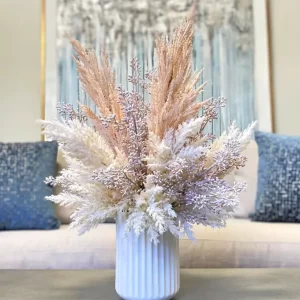 Pampas and Eucalyptus Arranged in a Ceramic Vase