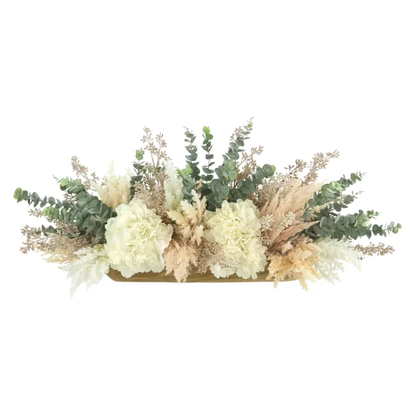 Hydrangeas, Pampas and Eucalyptus Arrangement in a Wood Planter