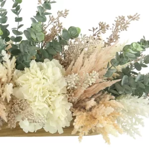 Hydrangeas, Pampas and Eucalyptus Arrangement in a Wood Planter