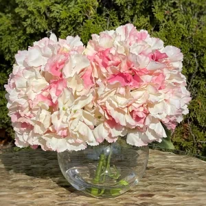 Hydrangea Floral Arrangement in a Clear Glass Vase