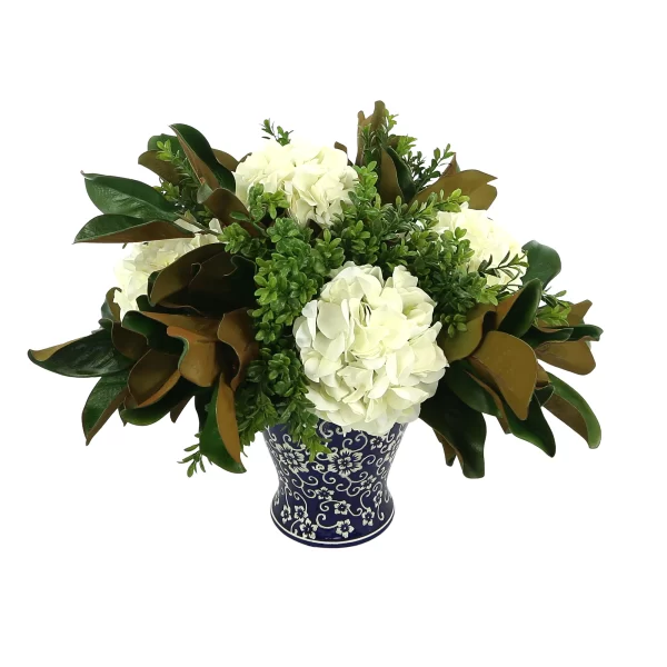 Hydrangea, Boxwood and Magnolia Leaves Arrangement