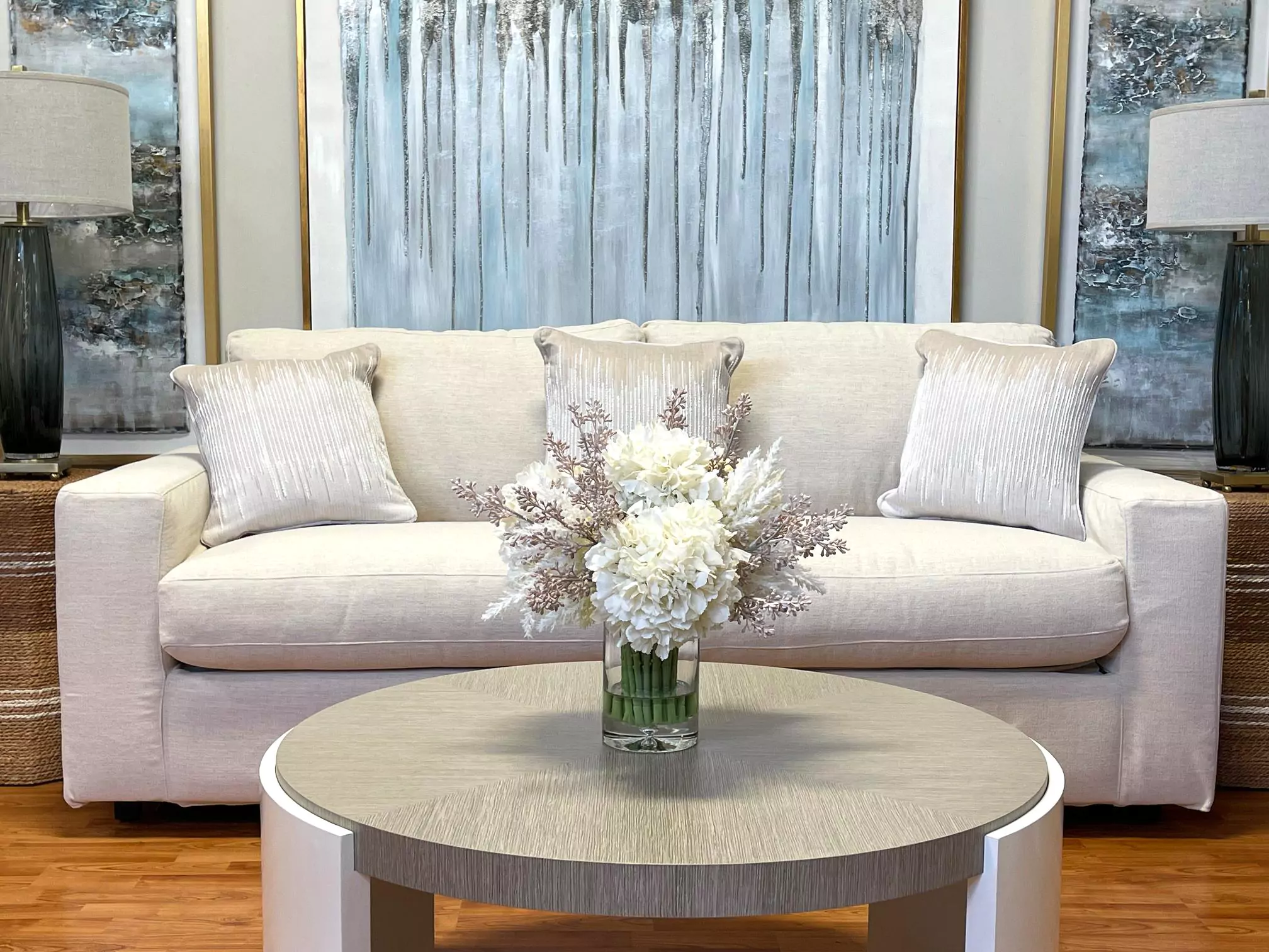 Hydrangea, Eucalyptus and Pampas Arrangement