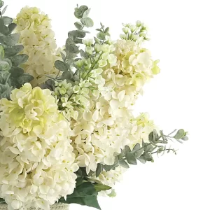 Hydrangea, Lilac and Eucalyptus Arrangement in a Glass Vase with Rope Accent