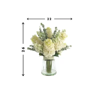 Hydrangea, Lilac and Eucalyptus Arrangement in a Glass Vase with Rope Accent