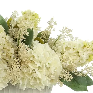 Assorted Hydrangea and Seeded Eucalyptus Arrangement in Oblong Ceramic Planter