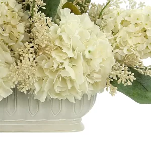 Assorted Hydrangea and Seeded Eucalyptus Arrangement in Oblong Ceramic Planter