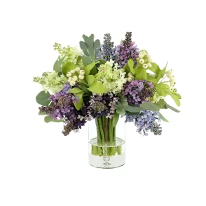Lilac and Berry Floral Arrangement in a Clear Glass Vase
