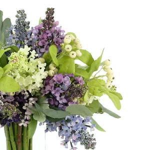 Lilac and Berry Floral Arrangement in a Clear Glass Vase