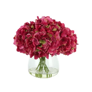 Hydrangea Floral Arrangement in a Round Glass Vase