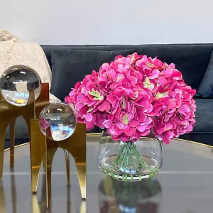 Hydrangea Floral Arrangement in a Round Glass Vase