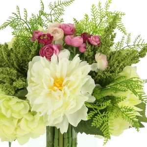 Peony and Ranunculus Floral Arrangement in a Glass Vase