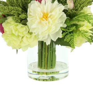 Peony and Ranunculus Floral Arrangement in a Glass Vase