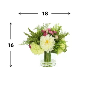 Peony and Ranunculus Floral Arrangement in a Glass Vase