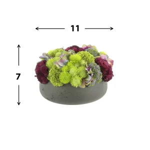 Assorted Sedum and Hydrangea Arrangement in a Fiberstone Pot
