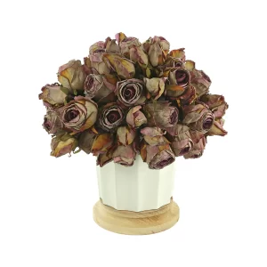 Dried Rose Bundle in a Ceramic Pot with Wooden Base