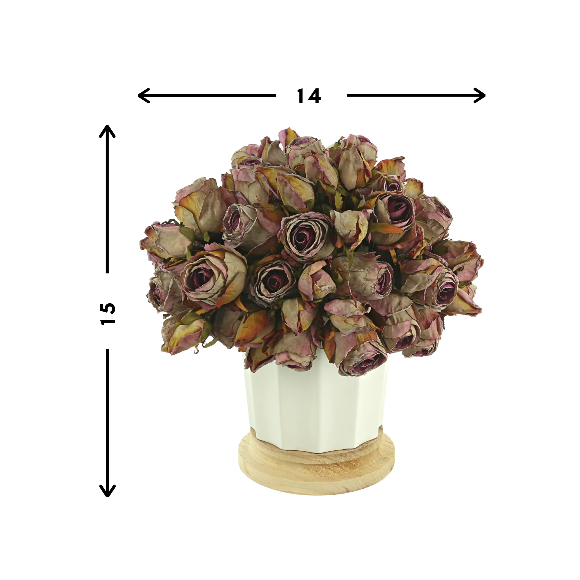 Dried Rose Bundle in a Ceramic Pot with Wooden Base