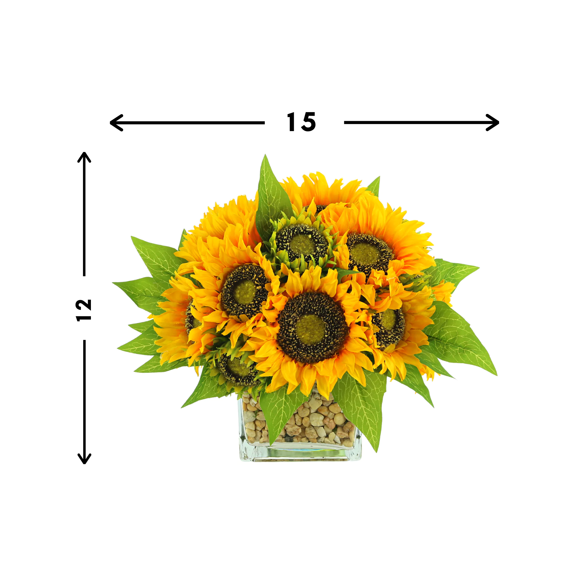 Sunflower Arrangement in a Square Glass Vase with Stones