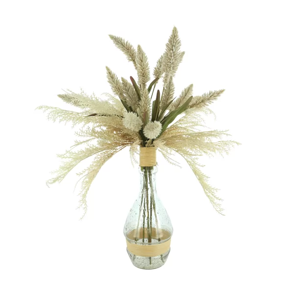 Pampas and Pennisetum Arrangement in a Tall Glass Vase