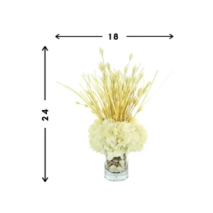 Hydrangea Arrangement in Glass Vase with Shells - Image 2
