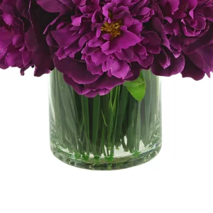 Peony Arrangement in Glass Vase with Grass
