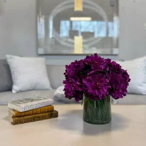 Peony Arrangement in Glass Vase with Grass