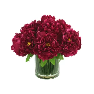 Peony Arrangement in Glass Vase with Grass