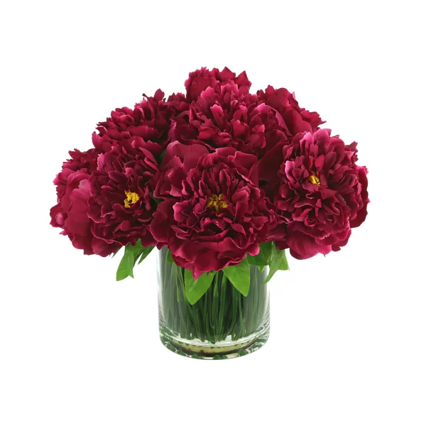 Peony Arrangement in Glass Vase with Grass