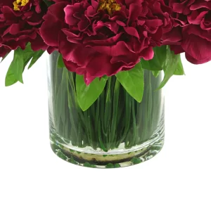 Peony Arrangement in Glass Vase with Grass