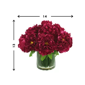 Peony Arrangement in Glass Vase with Grass