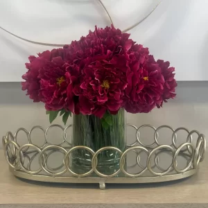 Peony Arrangement in Glass Vase with Grass