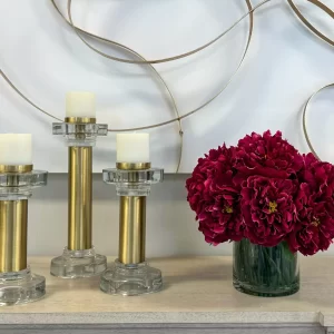 Peony Arrangement in Glass Vase with Grass