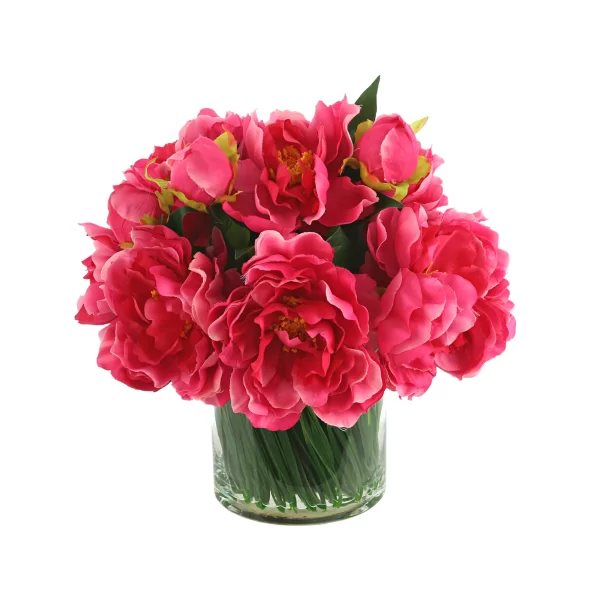 Peony Arrangement in Glass Vase with Grass