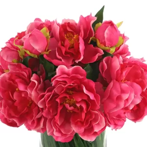 Peony Arrangement in Glass Vase with Grass