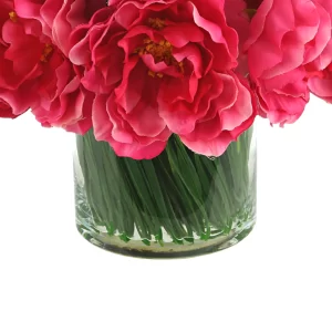 Peony Arrangement in Glass Vase with Grass