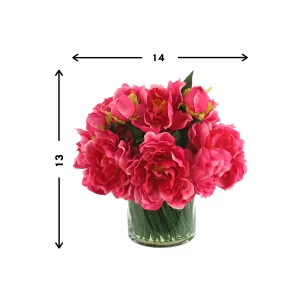 Peony Arrangement in Glass Vase with Grass