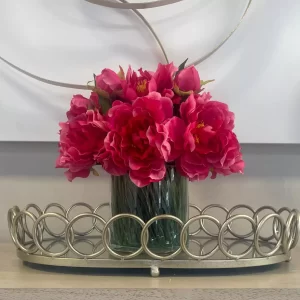 Peony Arrangement in Glass Vase with Grass