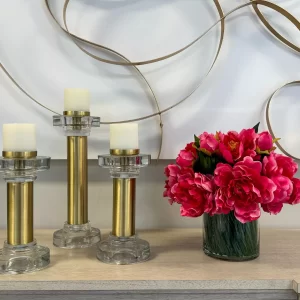 Peony Arrangement in Glass Vase with Grass