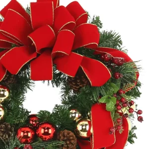 26" Holiday Wreath with Pinecones, Berries, Ornaments and Ribbon