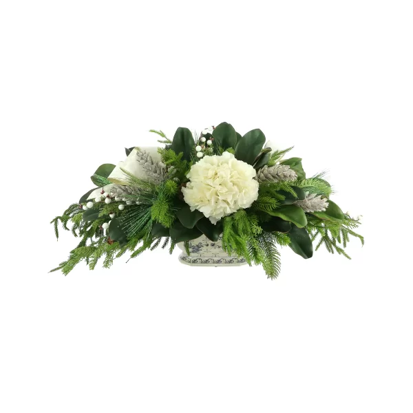 Holiday Hydrangea Centerpiece with Pine, Berries and Bows