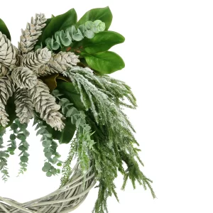31" Holiday Wreath with Snowy Evergreen, Eucalyptus and Pinecones