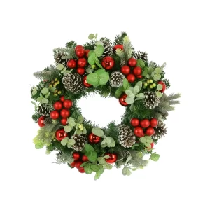 26" Holiday Evergreen Wreath with Pinecones, Berries and Ornaments