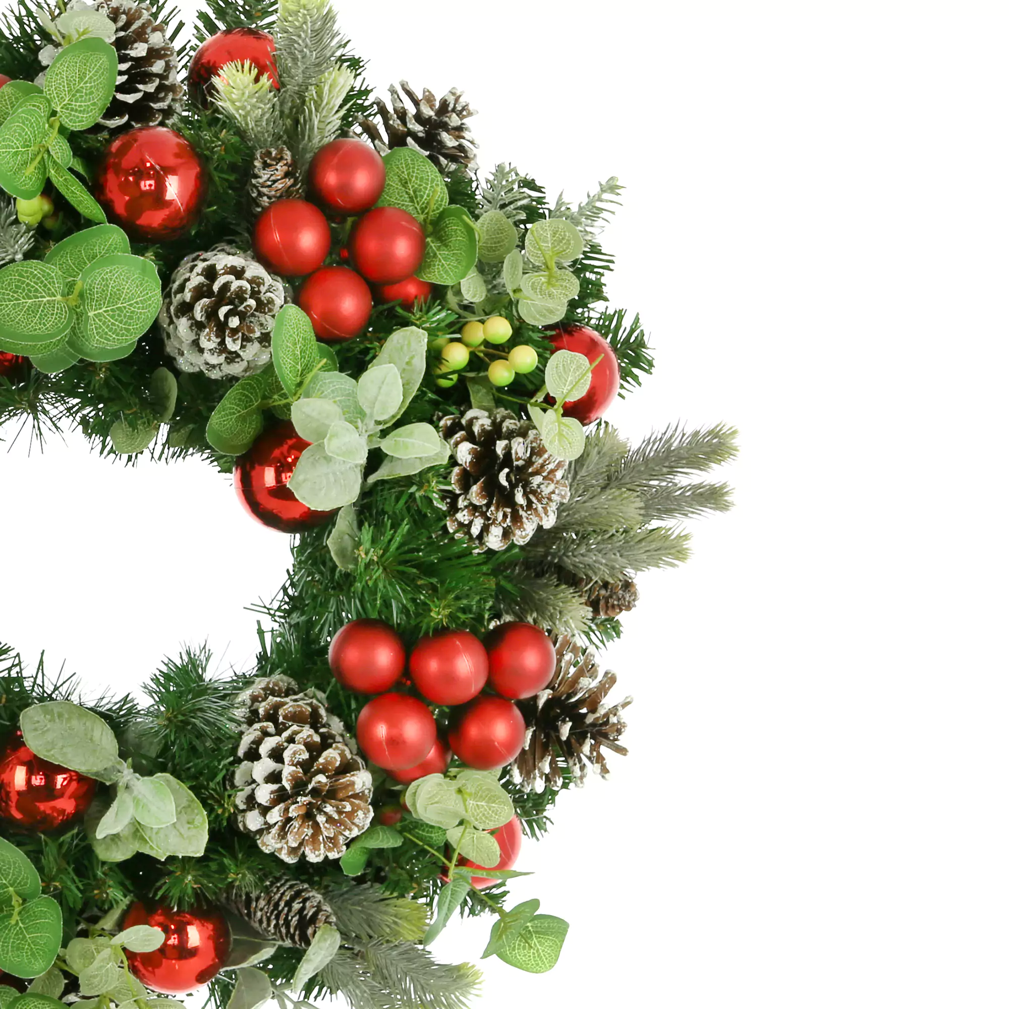 26" Holiday Evergreen Wreath with Pinecones, Berries and Ornaments