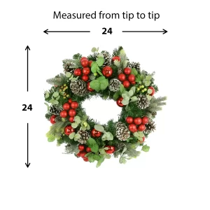 26" Holiday Evergreen Wreath with Pinecones, Berries and Ornaments